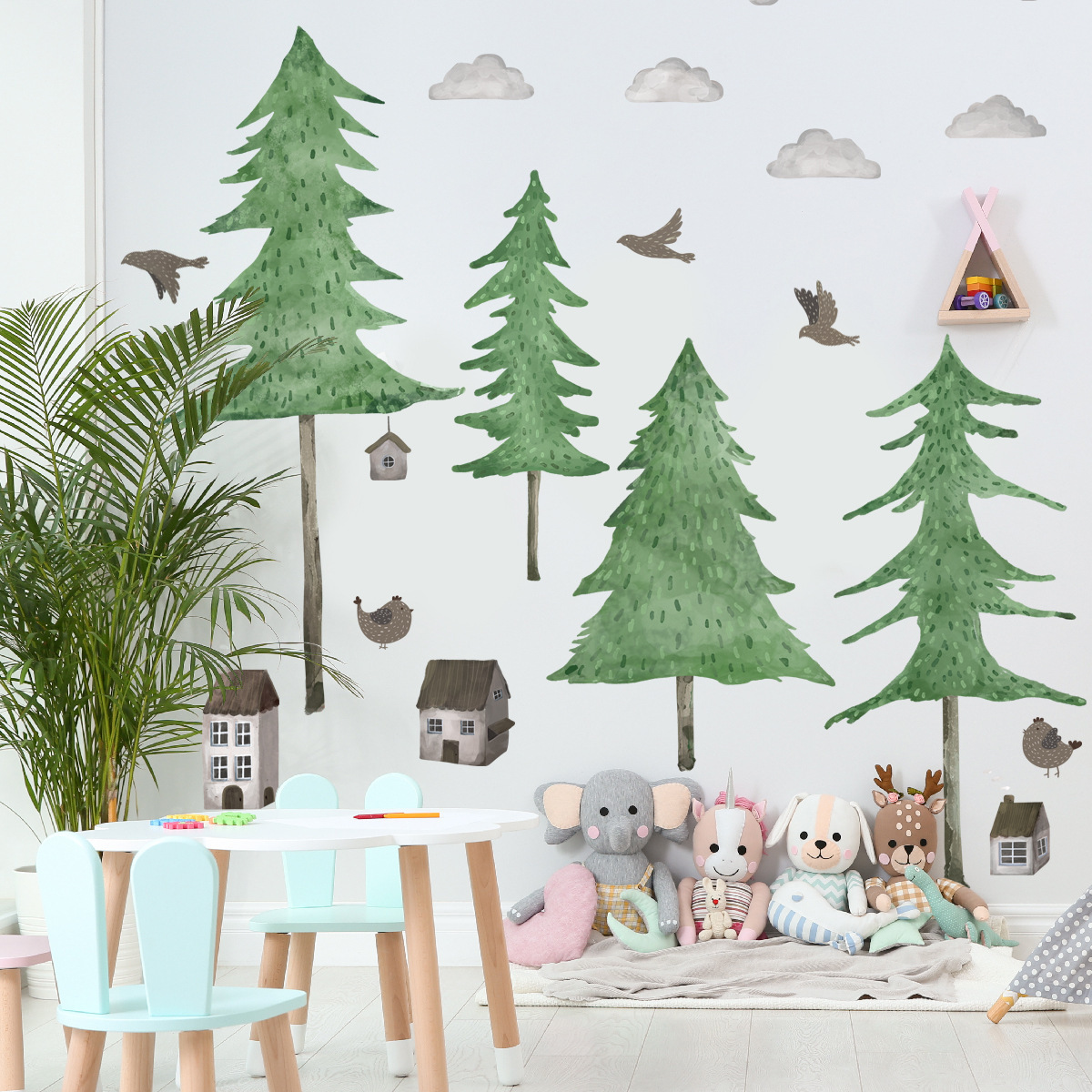 Creative Tall Pine Forest Wall Sticker Forest House  Decals Living Room Decorative Wallpaper