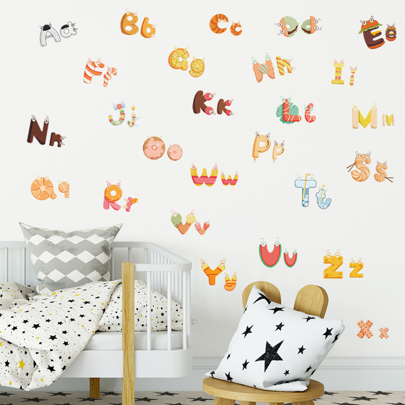 Cartoon Alphabet Baby Wall Sticker Self Adhesive Kid's Bedroom Decals Creative Kid's Living Room Decorative Wallpaper