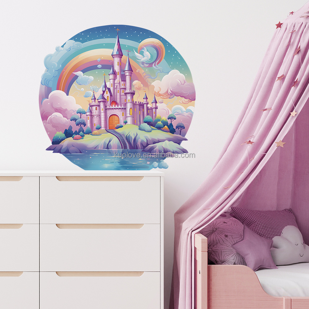 Cartoon dream castle Rainbow wall stickers Princess bedroom living room decorative wall stickers self-adhesive pvc wallpaper