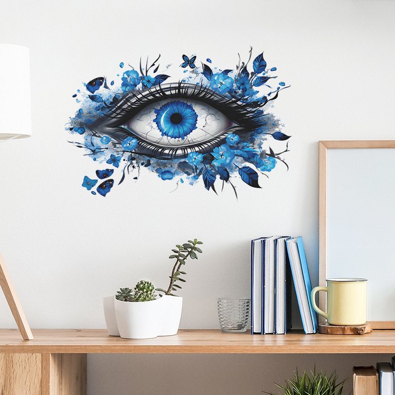 Creative Blue Eyes Wall Sticker Flower Leaf Butterfly Decals Living Room Decorative Wallpaper