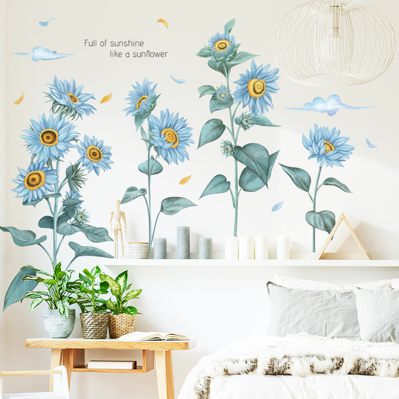 Blue Sunflowers Wall Sticker Full Of Sunshine Like a Sunflower Wallpaper Nordic Style Home Decoration TV Background Wall Mural