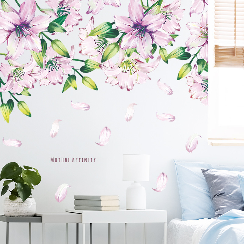 New elegant purple flowers Wall Sticker Purple Flower Petals Decals  Living Room Decorative Wallpaper