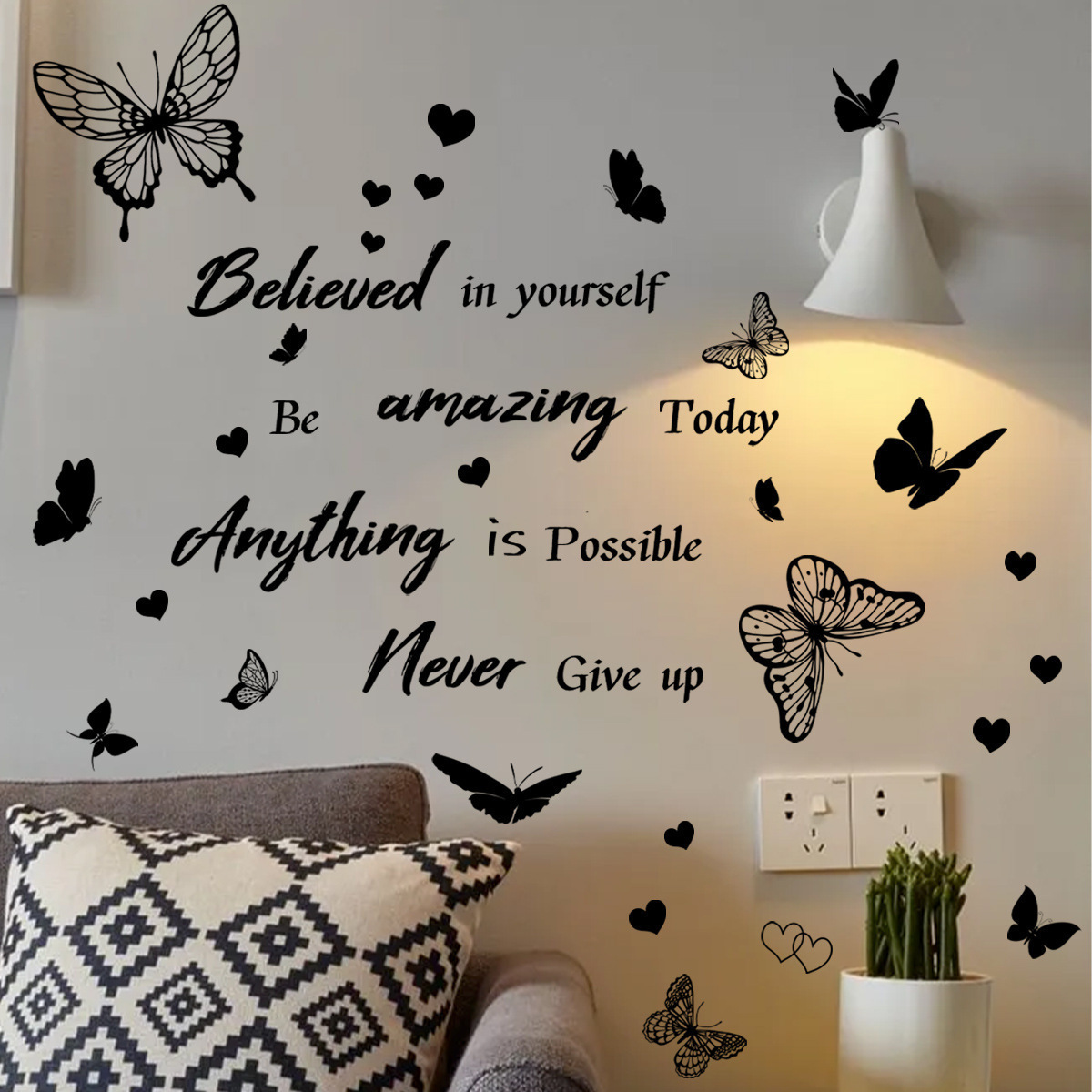 Minimalist Style Butterfly Wall Sticker Motivational English slogans Decals Living Room Decorative Wallpaper