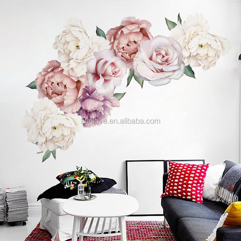 3D Wall Decal Chinese Flower Painting Wallpaper Pink And White Peony Walls Murals TV Backdrop Picture Glass Stickers For Women