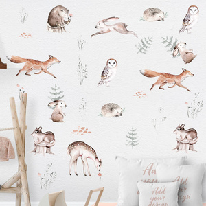 Forest Animals Wall Sticker Cartoon Fox Rabbit Sika Deer Owl Wallpaper For Children's Room Kid's Living Room Creative Wall Mural