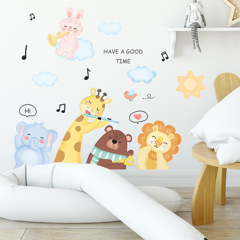 Cartoon Animal Combination Wall Sticker Animal group music performance Decals  Living Room Decorative Wallpaper