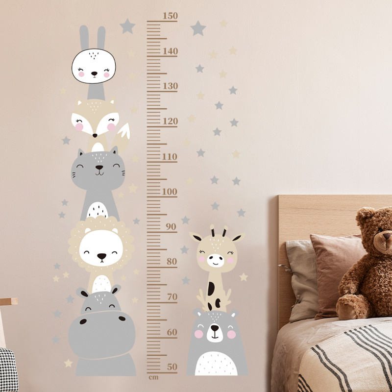 Cartoon Animals Height Sticker Fox Lion Wallpaper For Bedroom Self Adhesive Living Room Decorative Mural TV Background Decal