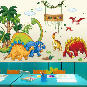 Cartoon animal dinosaur Wall Sticker Stegosaurus pterosaur Triceratops Decals Living Room Decorative Wallpaper