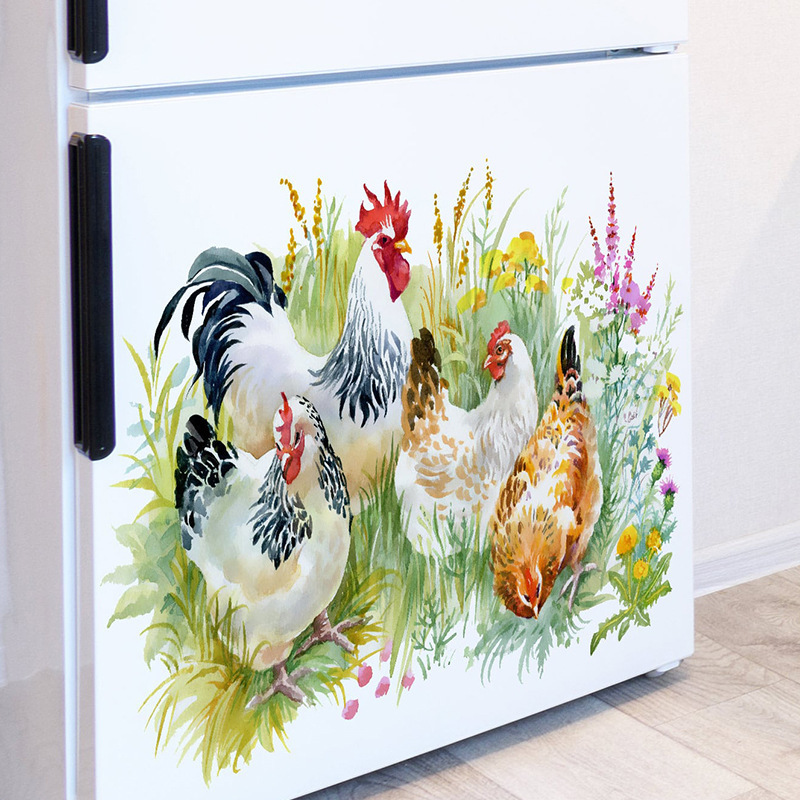 Chinese style chicken flock Wall Sticker Pastoral Grass Chicken Decals  Living Room Decorative Wallpaper