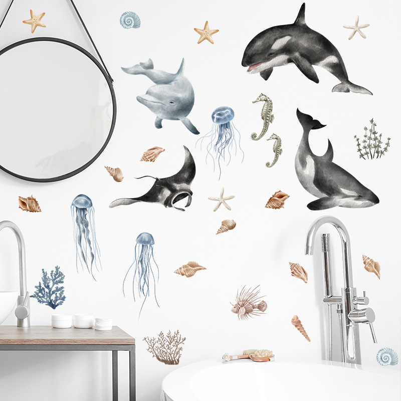 Underwater World Wall Sticker Underwater World Whale Sea Grass Decals  Living Room Decorative Wallpaper