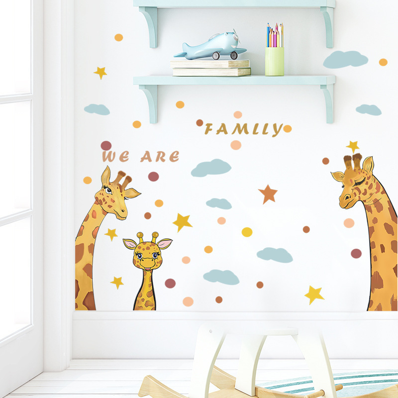 Cartoon Family Warm Giraffe Wall Sticker Lovely Giraffe Home Decals  Living Room Decorative Wallpaper