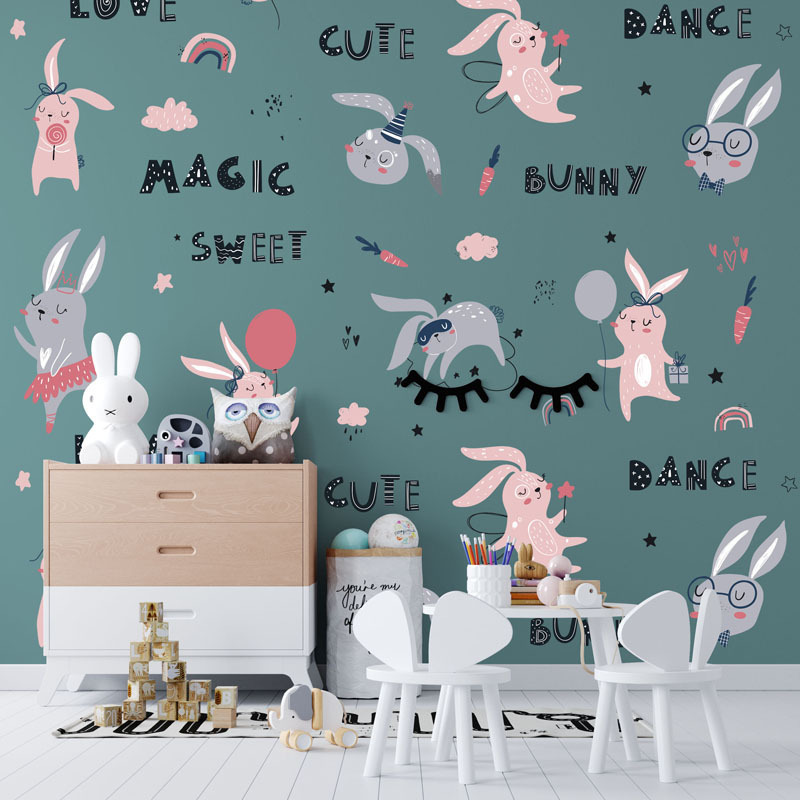 Cartoon rabbit paradise wall stickers children's room living room decoration wallpaper self-adhesive stickers