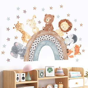 Lion Fox Rabbits Stickers Cartoon Animals Decals Rainbow Stars Bedroom Wallpaper Self Adhesive Living Room Decorative Murals