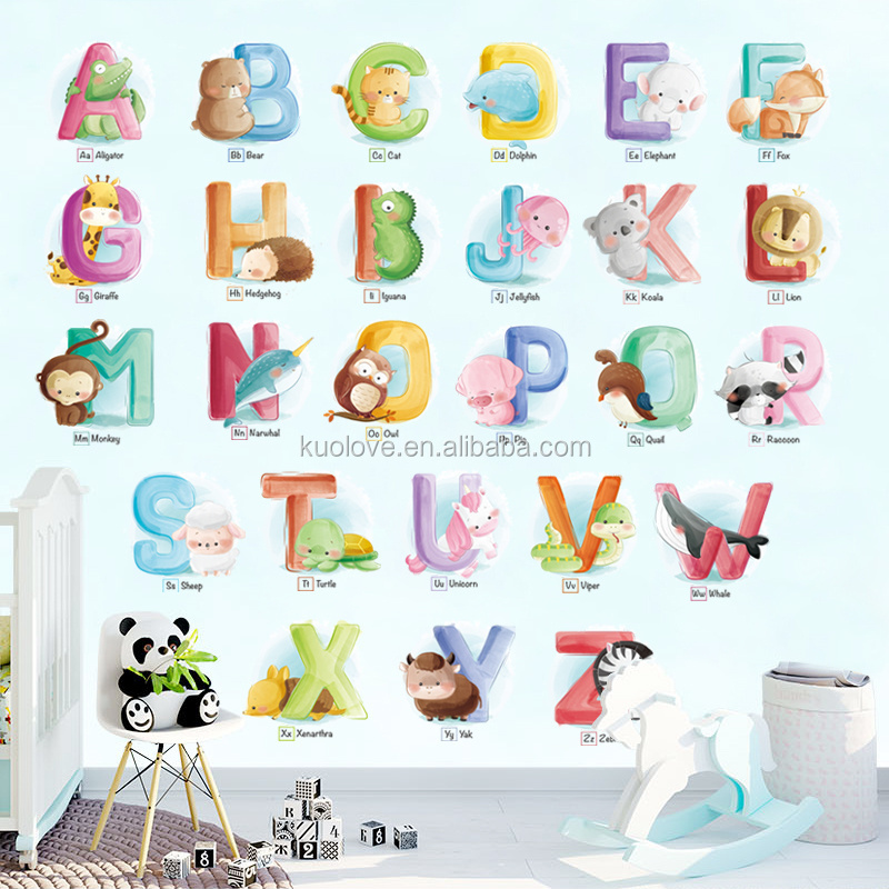 26 English Alphabet Wallpaper Cartoon Animal Wall Mural Kid's Decor Wall Sticker For Children's Room Kindergarten Stickers