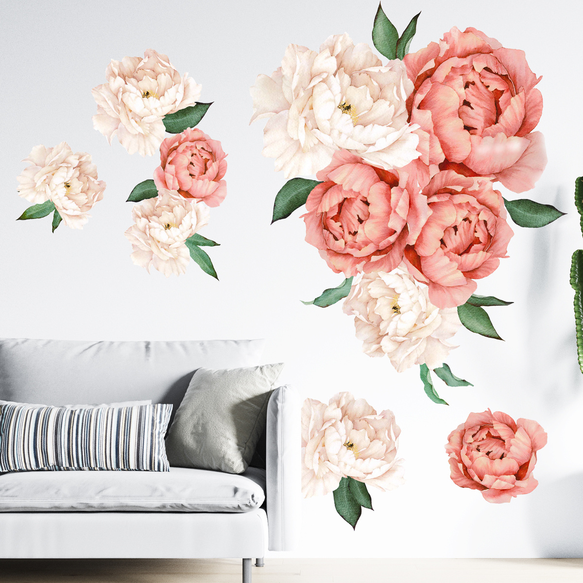 Elegant Blooming Peony Wall Sticker Pink And White Chinese Rose Wallpaper For Women Bedroom Living Room PVC Removable Wall Decal