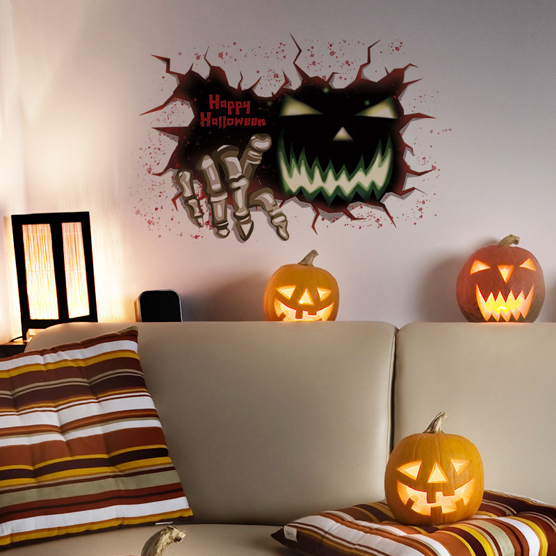 Halloween horror grimace Wall Sticker The terrifying grimace broke through the wall Decals Living Room Decorative Wallpaper