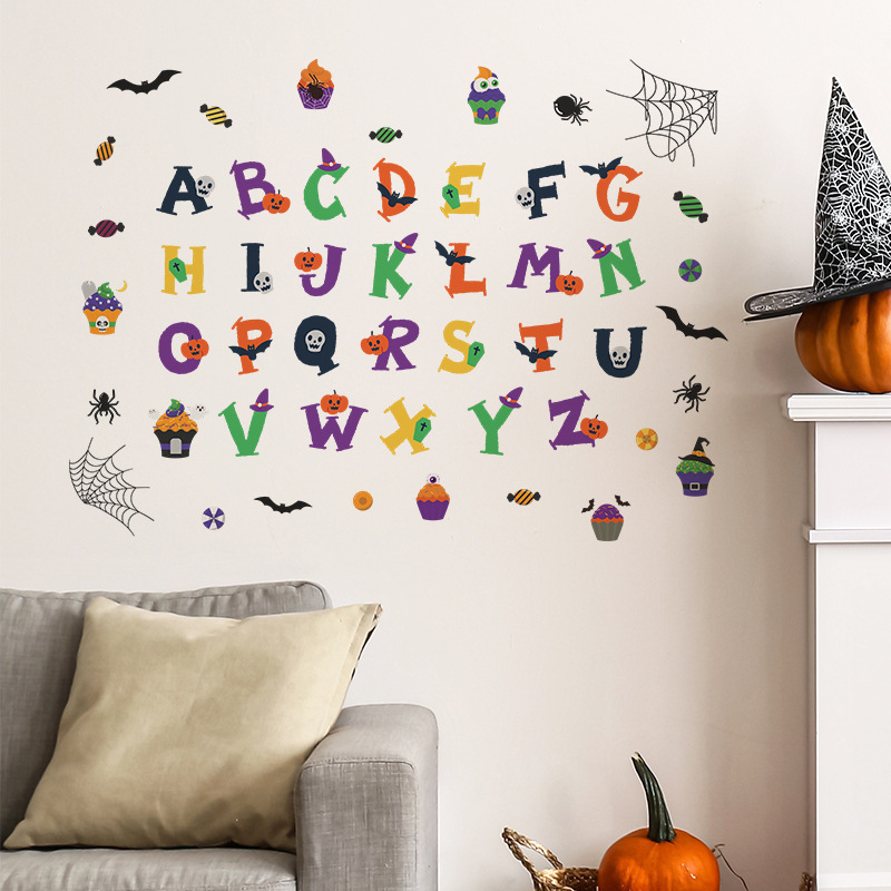 Cartoon Halloween Theme English Letters Wall Sticker Halloween style English letters Decals  Living Room Decorative Wallpaper