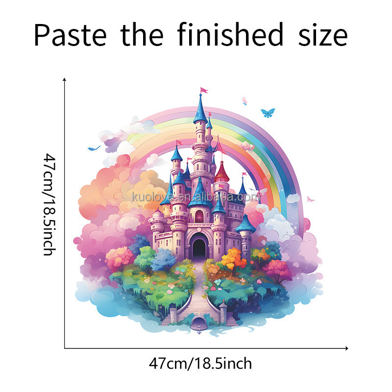 Cartoon painted castle Wall Sticker Dream Rainbow Castle Decals Living Room Decorative Wallpaper