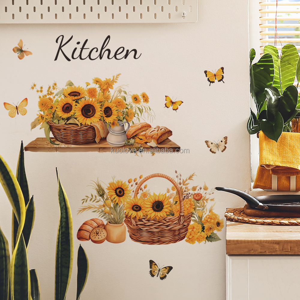 KITCHEN sunflower butterfly stickers Self-adhesive wall stickers for kitchen dining room decoration PVC wallpaper