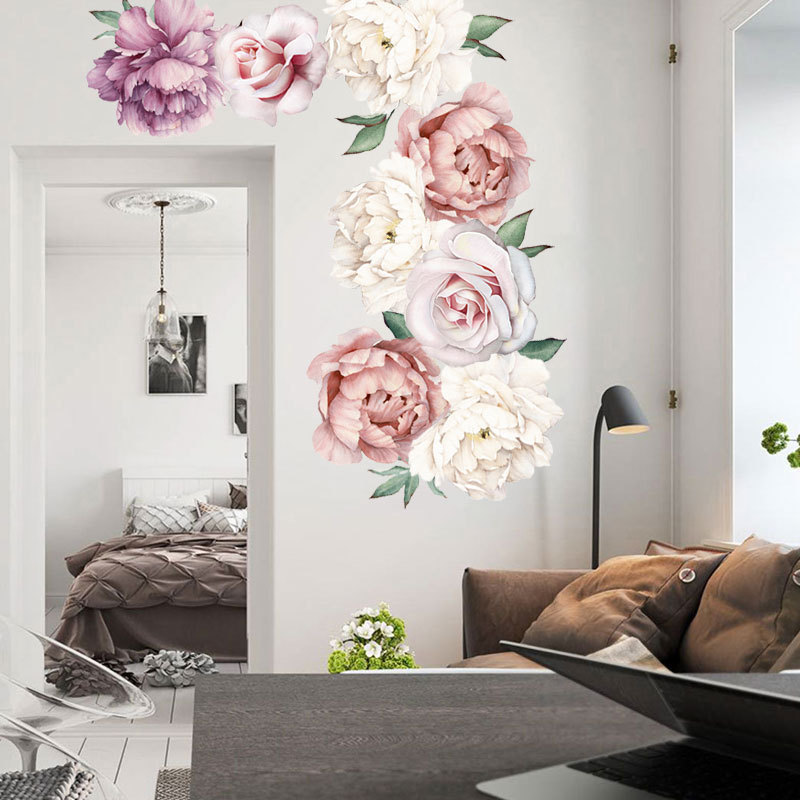 3D Wall Decal Chinese Flower Painting Wallpaper Pink And White Peony Walls Murals TV Backdrop Picture Glass Stickers For Women