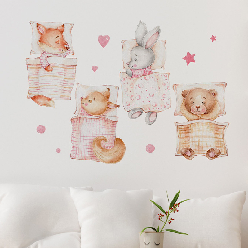 Cartoon animal Bear bunny goodnight wall stickers Children's bedroom living room decorative wall sticker self-adhesive wallpaper