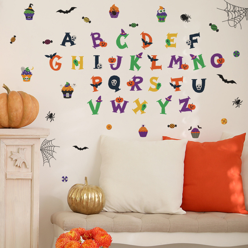 Cartoon Halloween Theme English Letters Wall Sticker Halloween style English letters Decals  Living Room Decorative Wallpaper