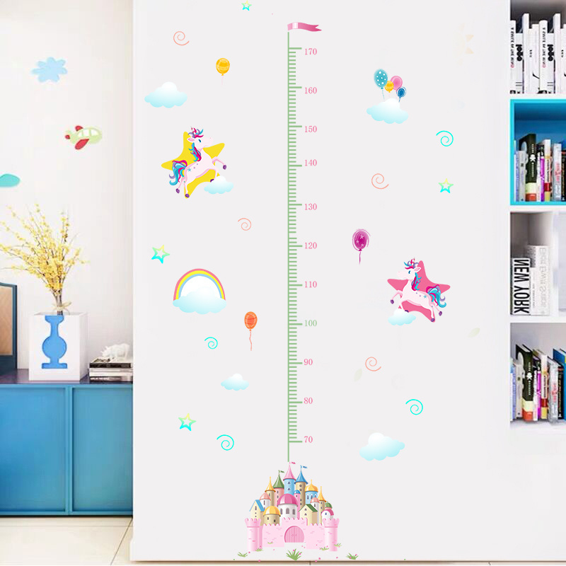 Unicorn Height Wall Sticker Cartoon Castle Decal Creative Kid's Bedroom Wallpapers Children's Decorative Living Room Murals