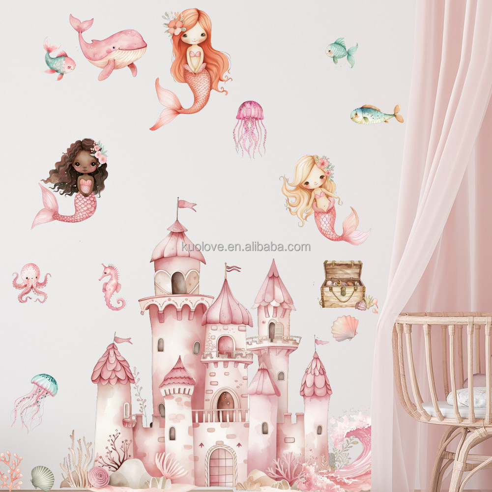 Fantasy fairy tale mermaid Princess castle wall stickers Bedroom living room decoration wallpaper self-adhesive PVC stickers