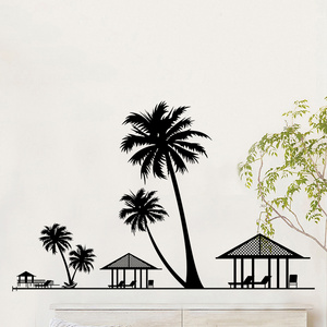 Seaside Resort Wall Sticker Beach Coconut Trees Wallpaper Creative Bedroom Decals Living Room Decorative Murals