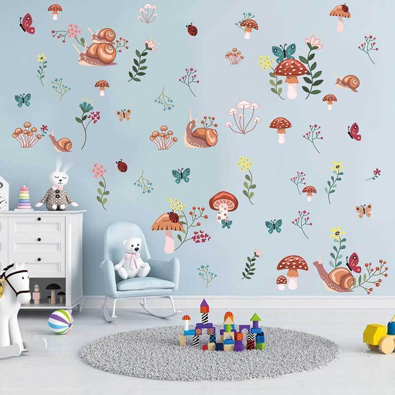 Jungle paradise wall stickers cartoon mushroom snail children's bedroom baby room decoration  wallpaper self-adhesive stickers