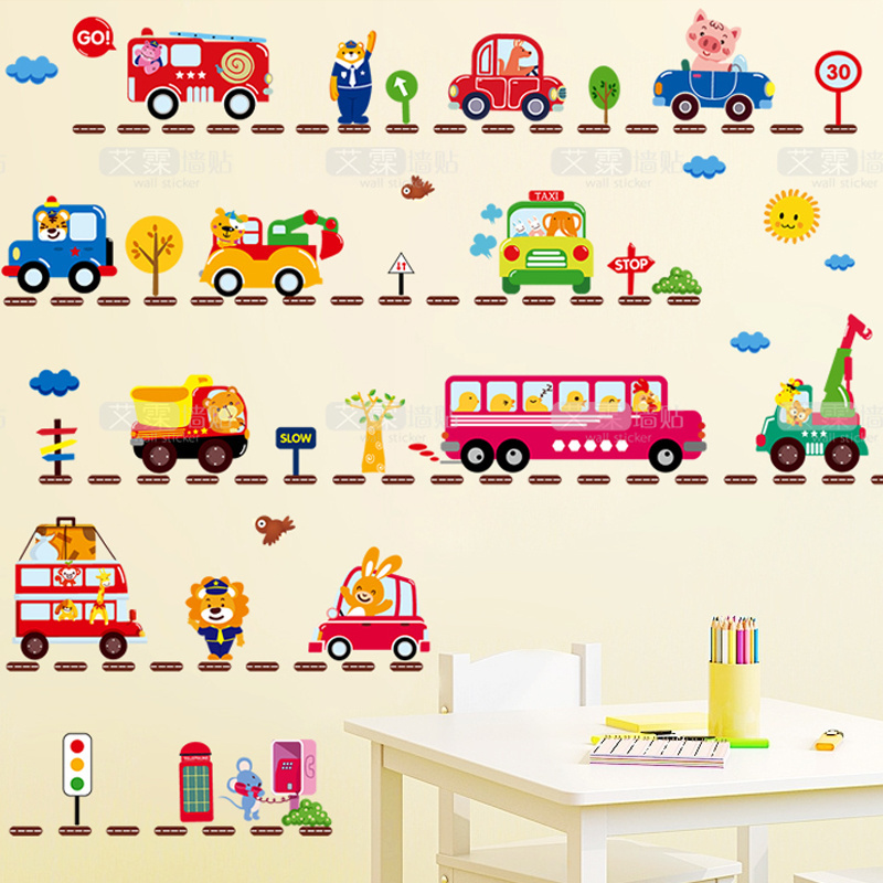 Cartoon Cars Wall Sticker Cute Animals Wallpaper Home Decoration For Kids Living Room Stickers Bedroom Decor Wall Decal