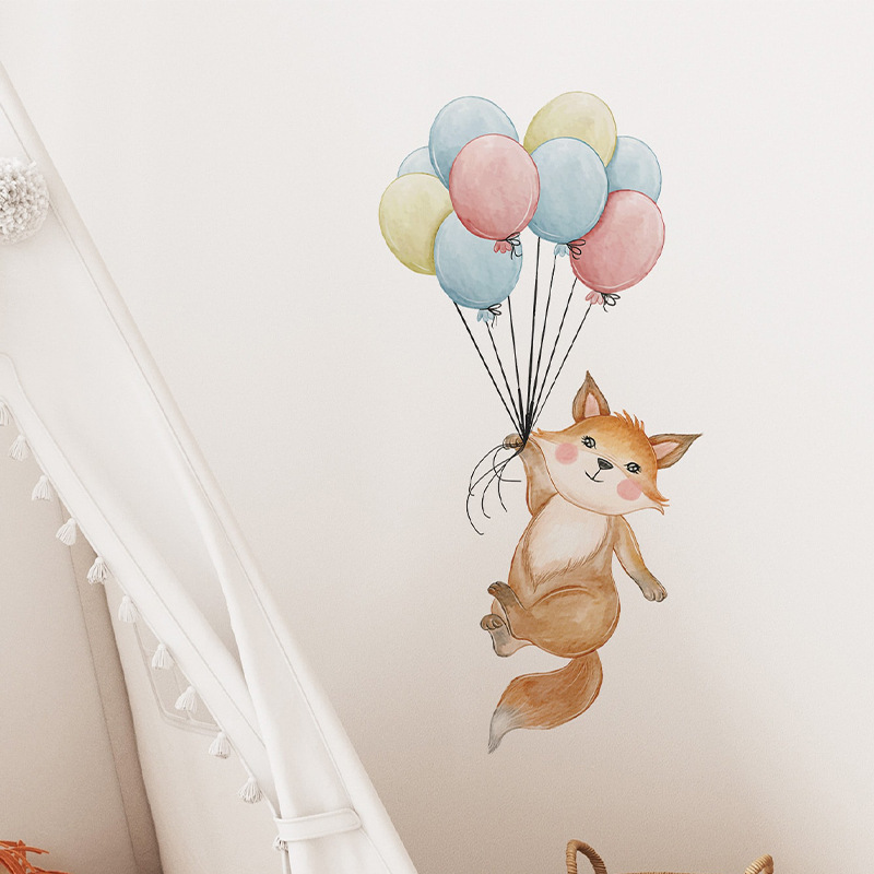 Cute giraffe Little Fox balloon PVC wall stickers children's room living room decoration self-adhesive sticker cartoon wallpaper