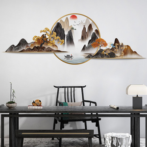 Beautiful mountains rivers in Chinese style Wall Sticker Mountains rivers solitary boats Decals Living Room Decorative Wallpaper