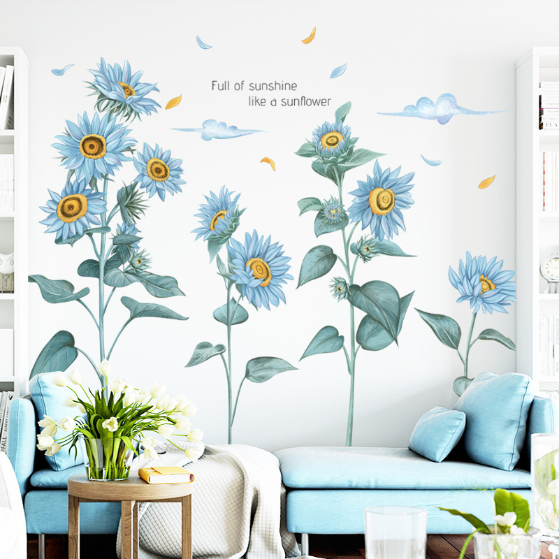 Blue Sunflowers Wall Sticker Full Of Sunshine Like a Sunflower Wallpaper Nordic Style Home Decoration TV Background Wall Mural