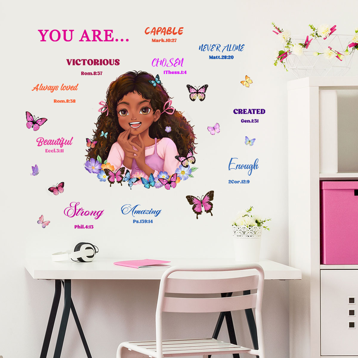 Cartoon Black Girl Inspirational Text Wall Sticker  Lovely Kid's Decorative Home Decor