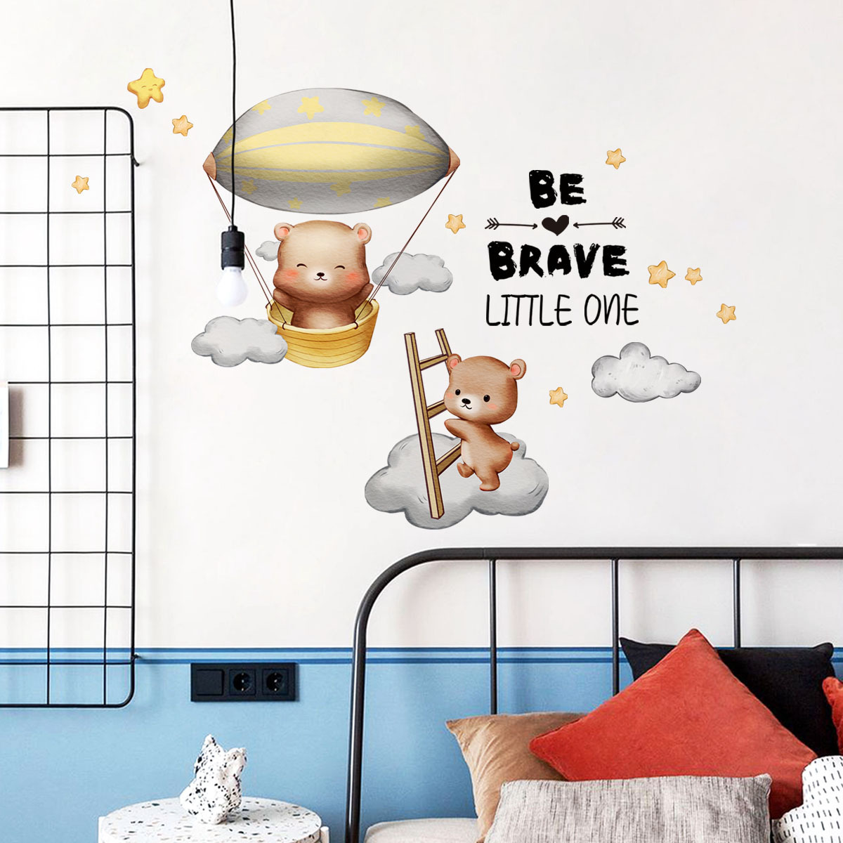 Little Bear Balloon Clouds Stars Wall Sticker Self-adhesive And Removable Wallpaper Living Room Decals