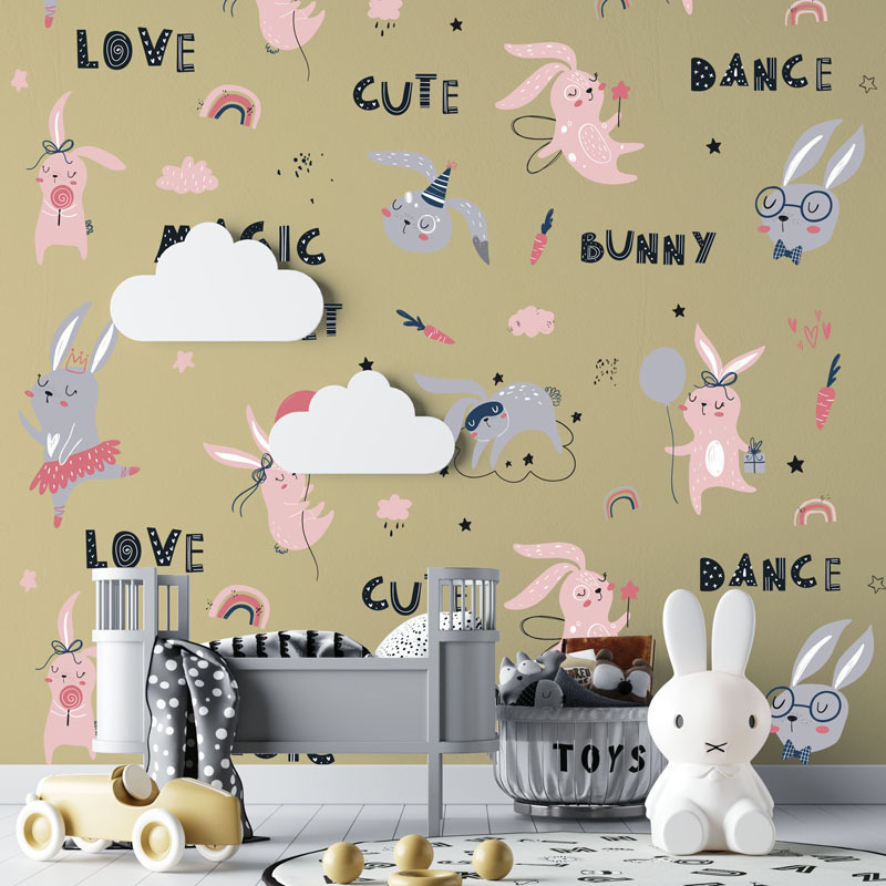 Cartoon rabbit paradise wall stickers children's room living room decoration wallpaper self-adhesive stickers