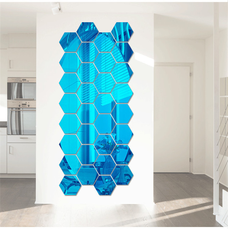 3D Geometric Hexagon Acrylic Mirror Decal Modern Home Decoration Creative Bedroom Wallpaper Removable TV Background Wall Mural