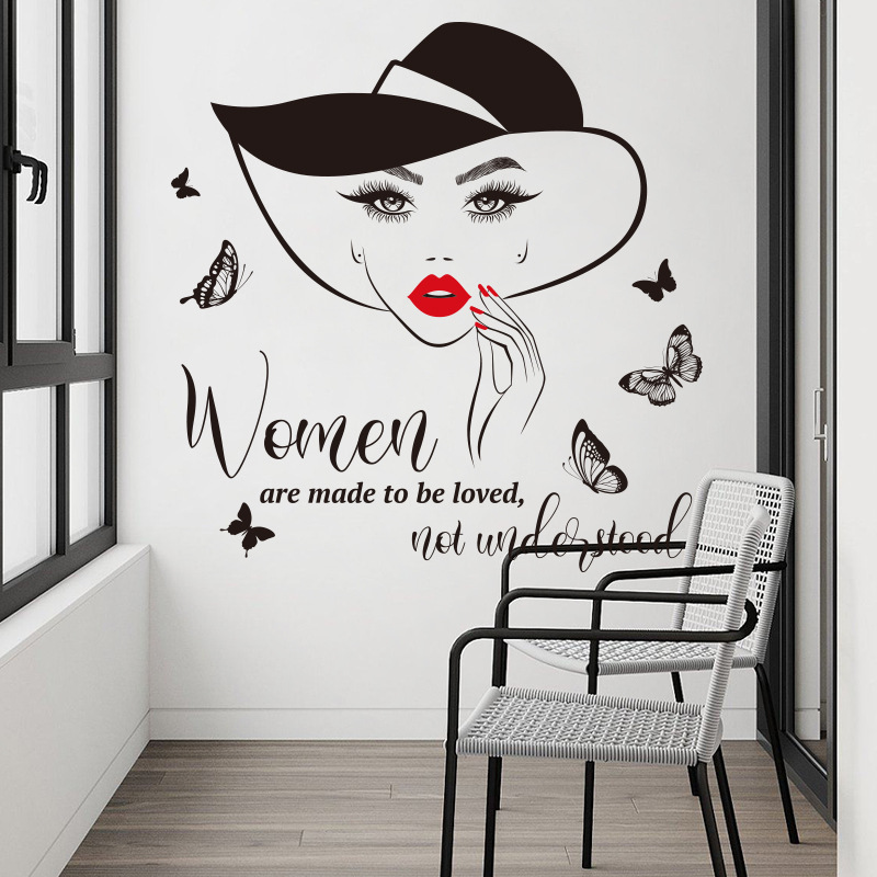 Straw Hat Girl Wall Sticker English slogans Decals  Living Room Decorative Wallpaper