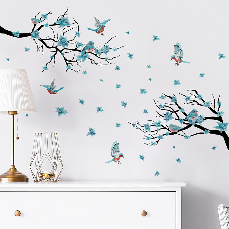 Chinese wind branches Wall Sticker Branches flowers birds Decals Living Room Decorative Wallpaper