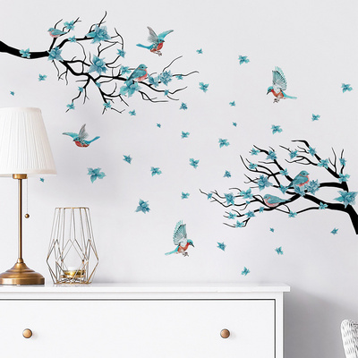 Chinese wind branches Wall Sticker Branches flowers birds Decals Living Room Decorative Wallpaper