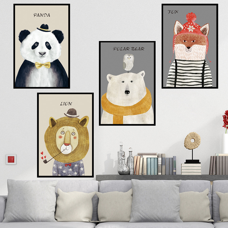 Cartoon Animal Wallpaper Frame Panda Fox Lion Bear Removable Wall Sticker For Kindergarten Children's Room Wall Decal