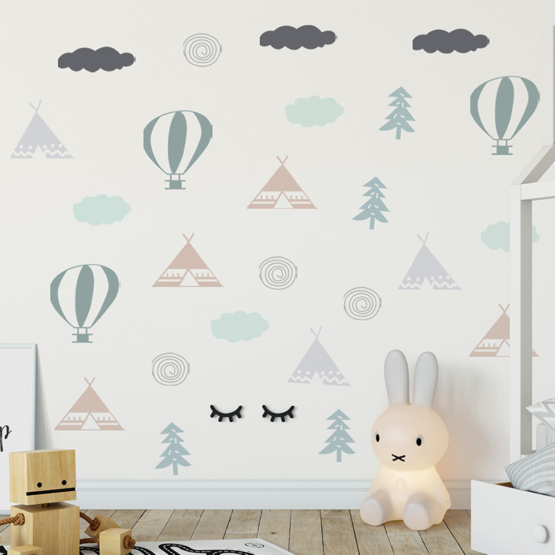 Creative Hot Air Balloon Clouds Tents Wallpaper Kid's Bedroom Decorative Stickers Children's Living Room Wall Decal