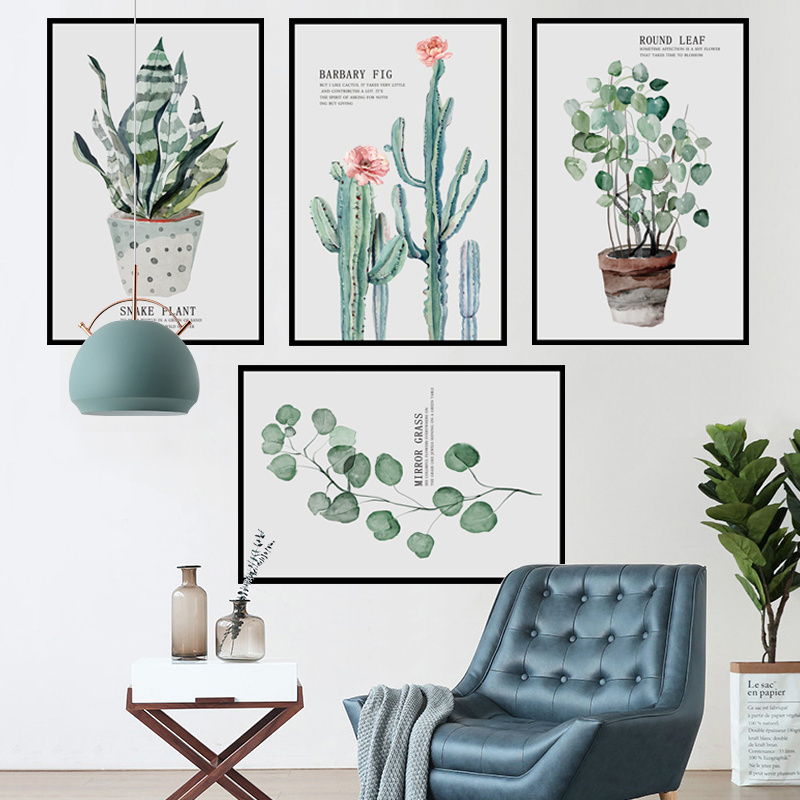 Green Cactus Potted Plants Wall Decals Plant Frame Wall Sticker Home Decor For Living Room Bedroom TV Background Wallpaper