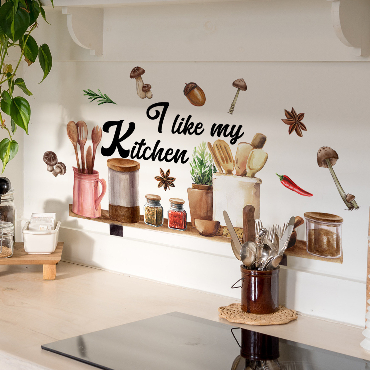 Kitchen utensils seasoning Wall Sticker English slogans Decals Living Room Decorative Wallpaper