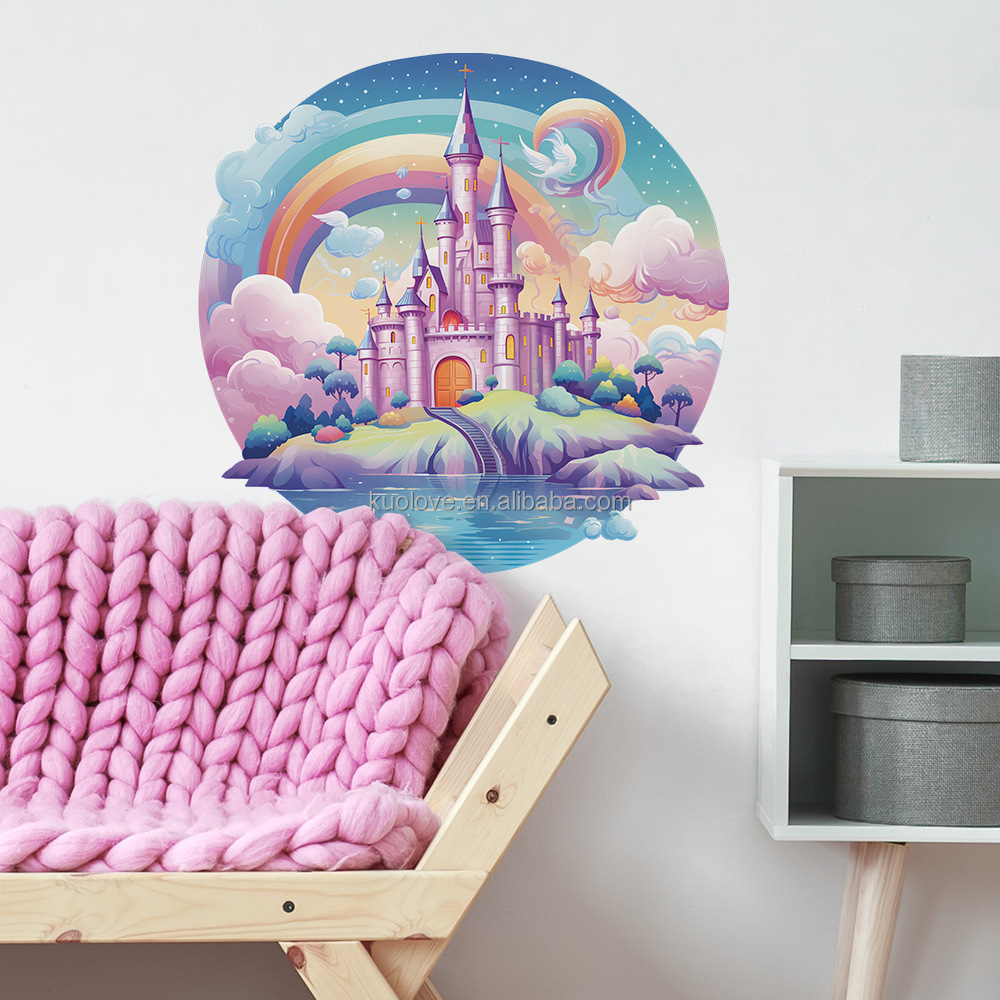 Cartoon dream castle Rainbow wall stickers Princess bedroom living room decorative wall stickers self-adhesive pvc wallpaper