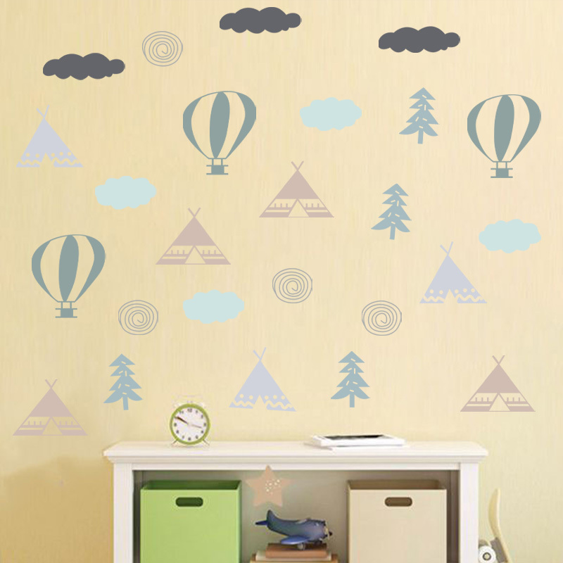 Creative Hot Air Balloon Clouds Tents Wallpaper Kid's Bedroom Decorative Stickers Children's Living Room Wall Decal