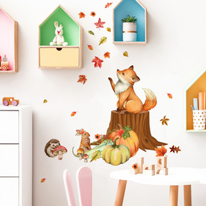 Cartoon Fox Squirrel Wall Sticker Cartoon animal pumpkin Decals Living Room Decorative Wallpaper