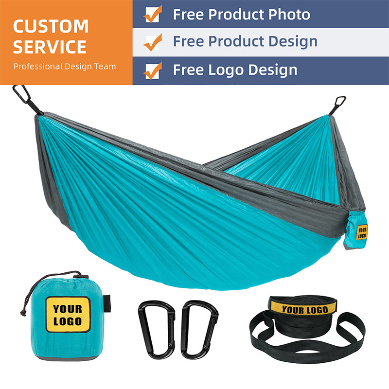 Custom Logo Portable Waterproof Hitch Hammock Swing Folding Garden Outdoor Camping Hammock with Storage Bag