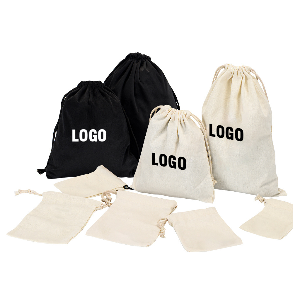 Wholesale Canvas Cotton Jewelry Pouch Drawstring Shoe Bag Gift Bag Custom Handbag Dust Bags Covers with Logo Print